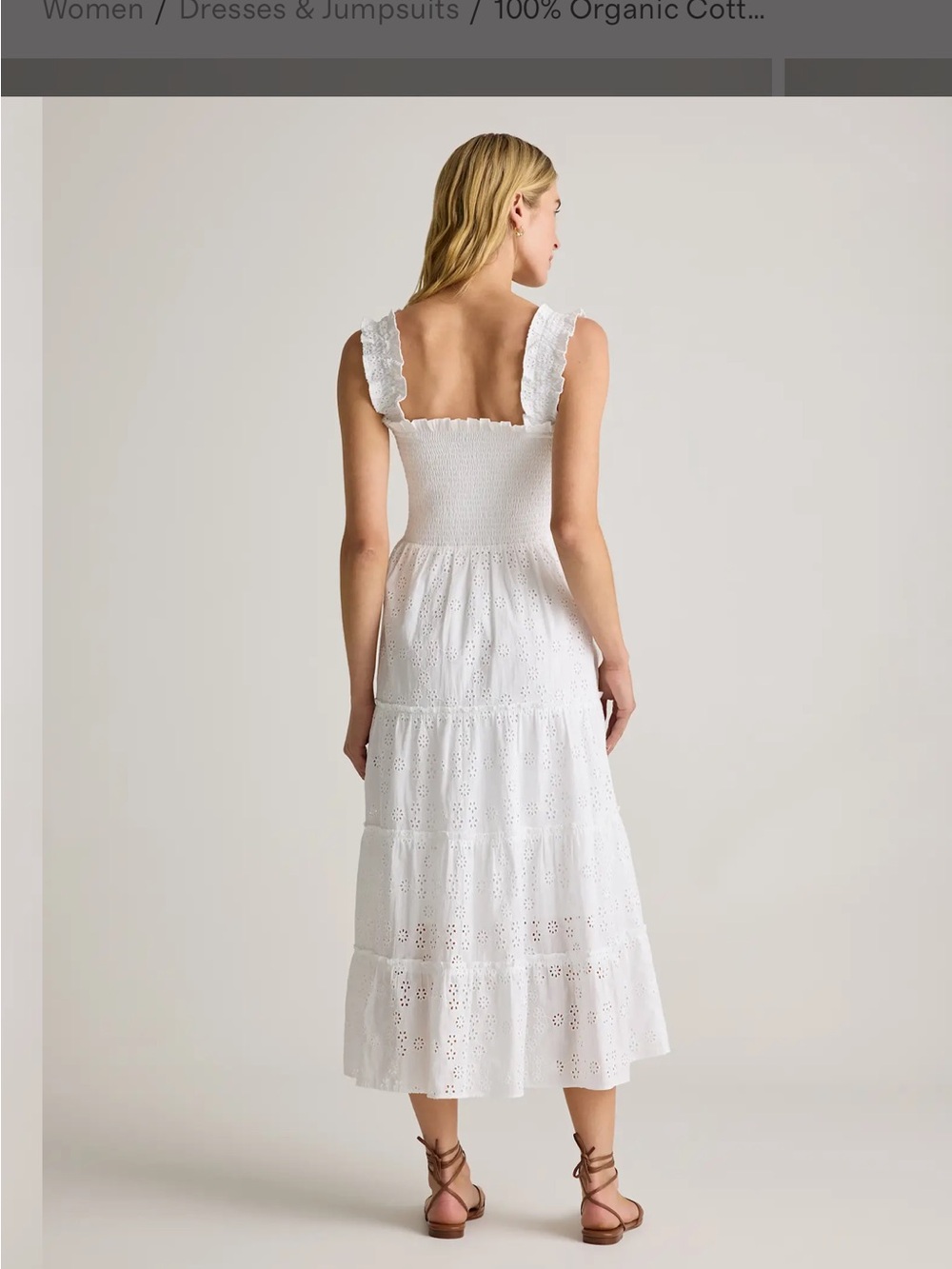 Quince White Eyelet Smocked Midi Dress - Picture 3 of 4